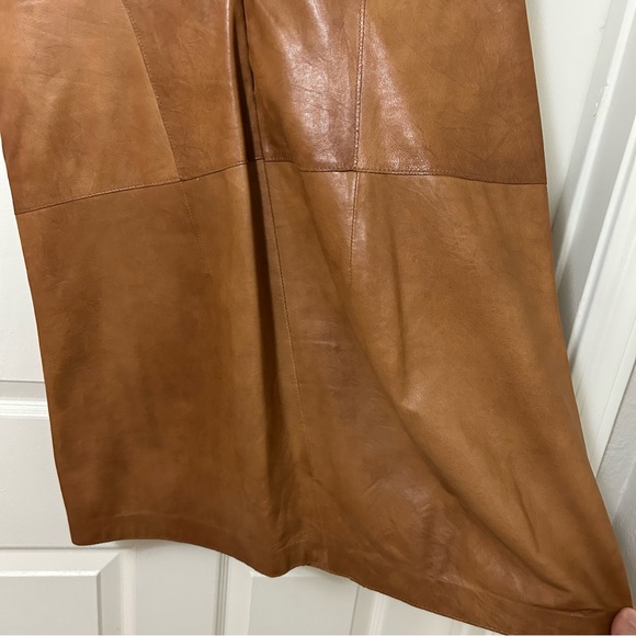 Vince Cognac Brown 100% Leather Mini Shift Dress Size 10 - Picture 12 of 16
